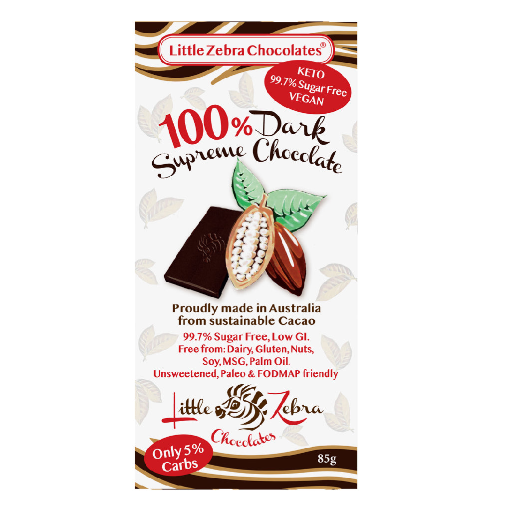 100 % dark supreme chocolate by little zebra chocolates