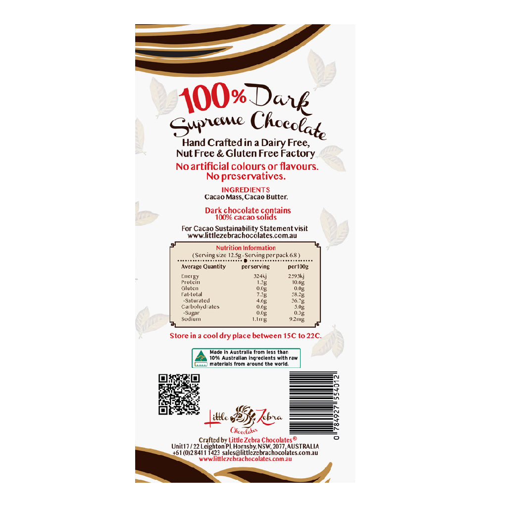 100 % dark supreme chocolate by little zebra chocolates
