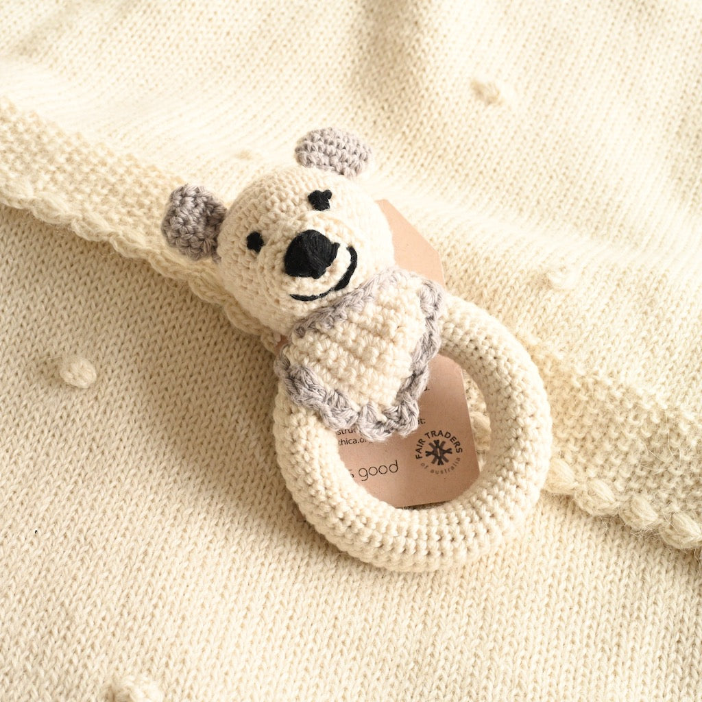 Hand-Knitted Cotton Teddy Rattle