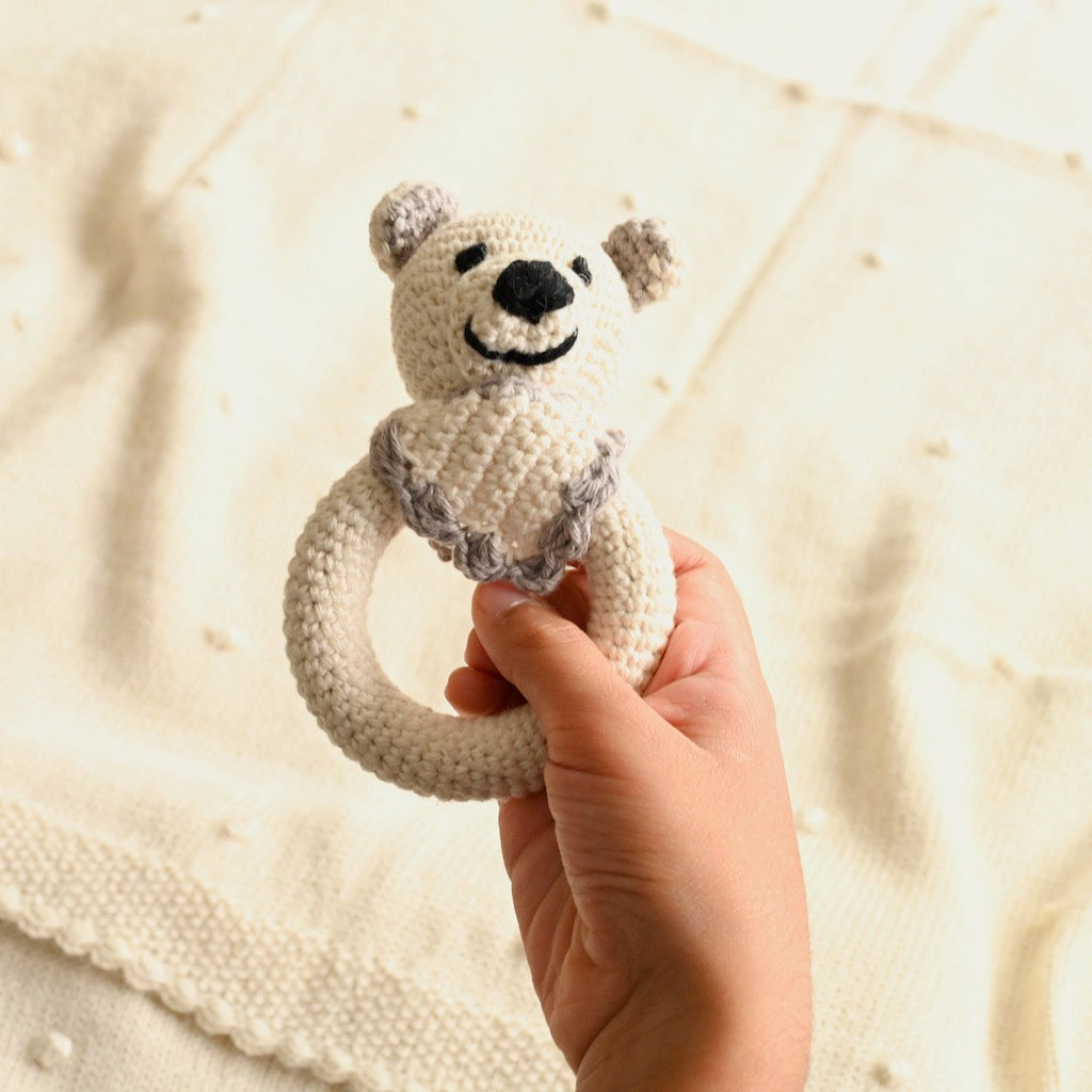 Hand-Knitted Cotton Teddy Rattle