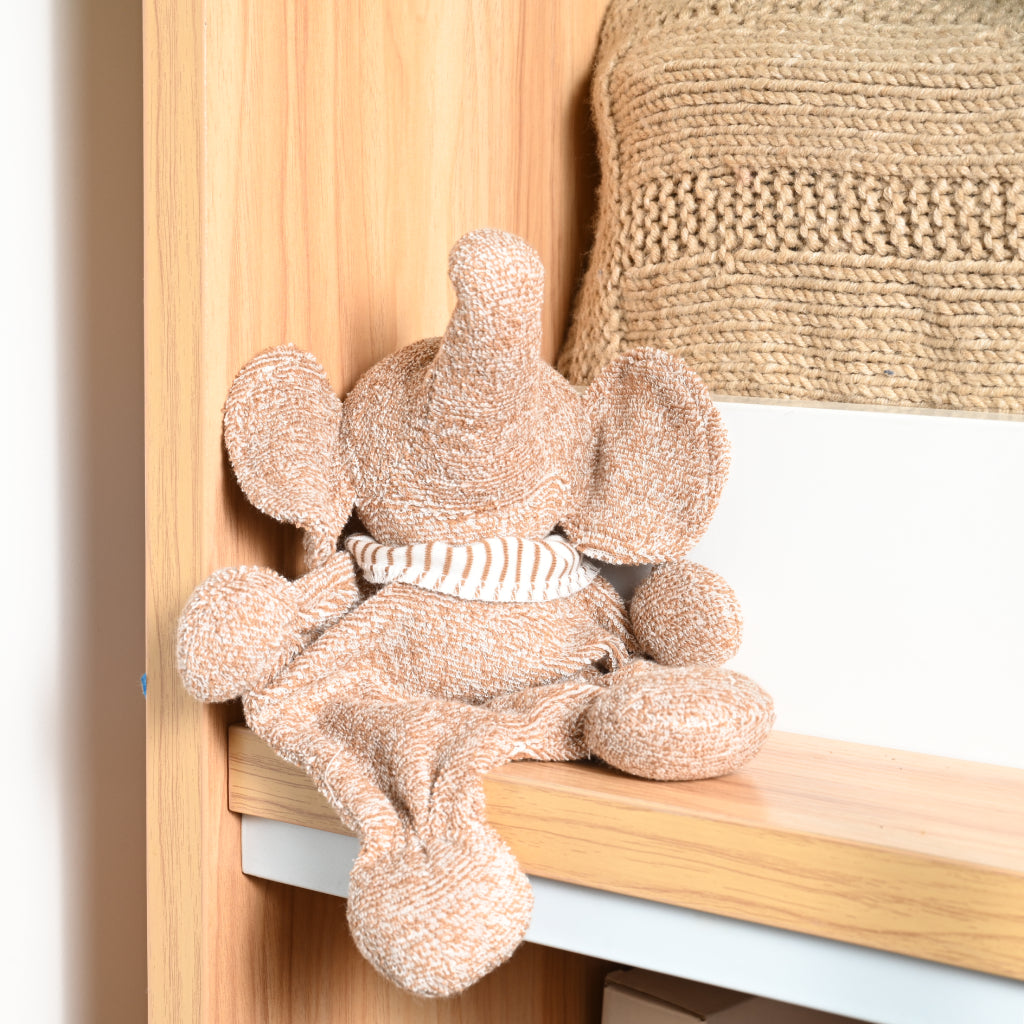 Organic cotton soft toy, Kandula the elephant. Fairtrade product manufactured by Under the Nile.