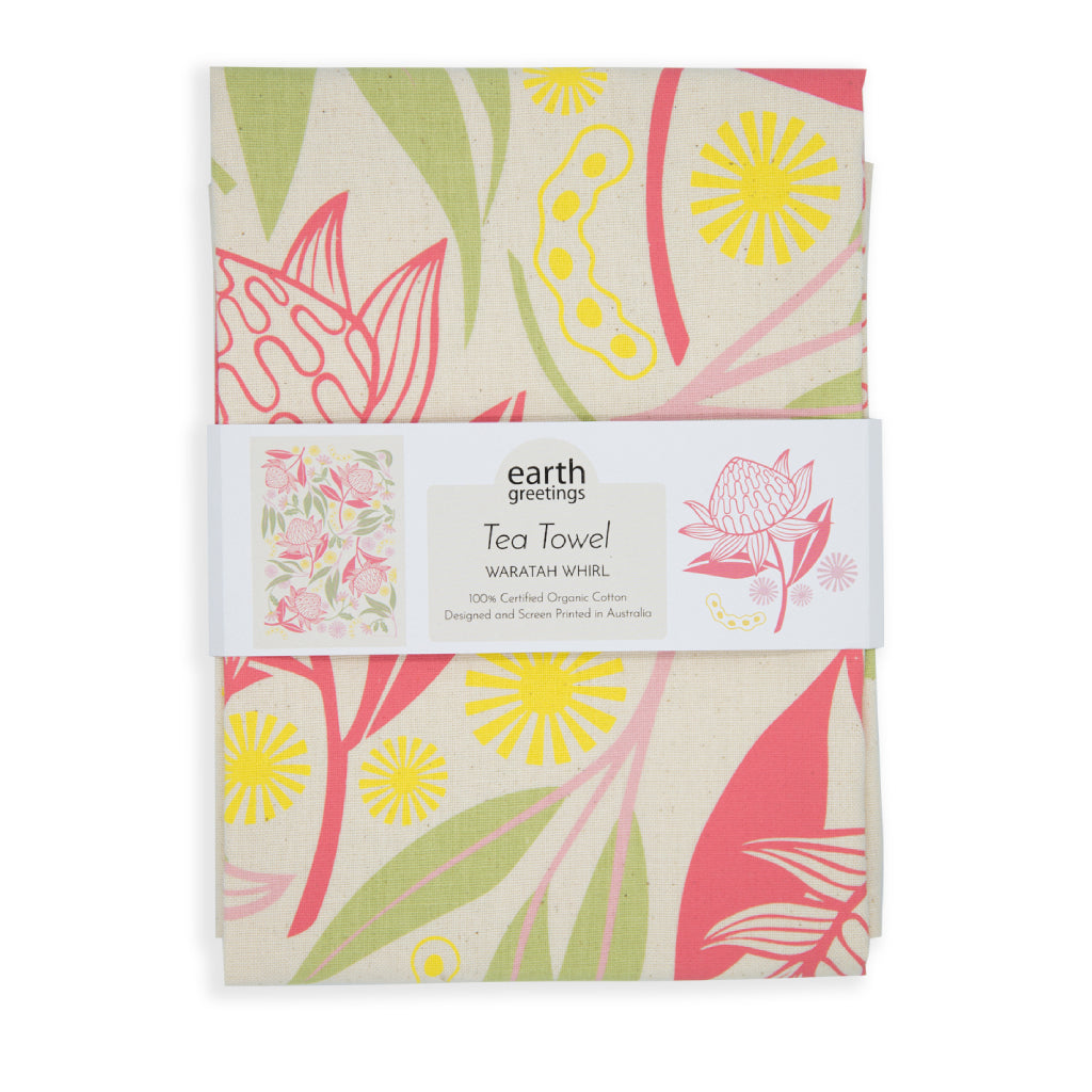 Organic Cotton Tea Towel, Waratah Whirl