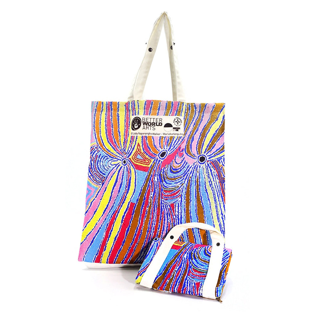 Aboriginal Art Reusable Shopping Bag. 100% cotton. Eco-friendly and fair traded. Made by better world arts.