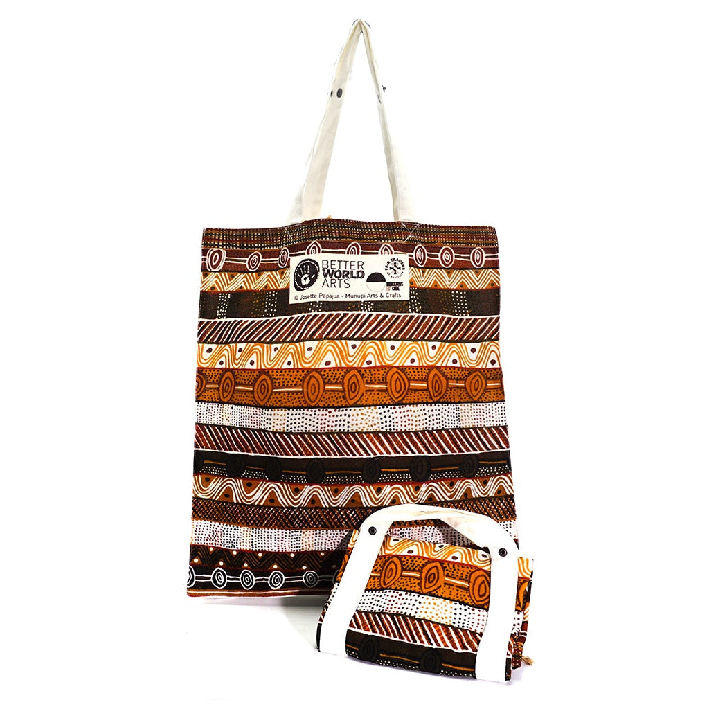 Aboriginal Art Reusable Shopping Bag. 100% cotton. Eco-friendly and fair traded. Made by better world arts.