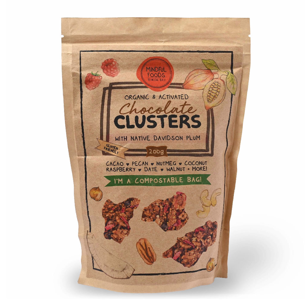 organic and activated chocolate clusters loaded with nuts, coconut, and davidson plum. Made in NSW Mindful Foods.